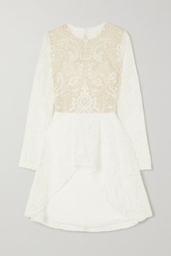 Sansa Open-back Lace And Crepe Mini Dress - White
