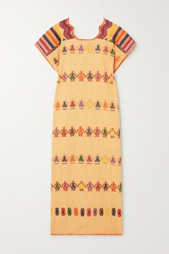Net Sustain Embroidered Striped Cotton Huipil - Orange