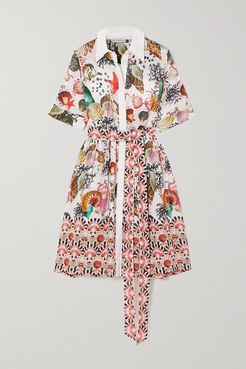 Cecilia Belted Printed Linen Shirt Dress - White