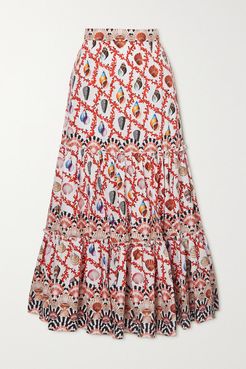 Brittany Tiered Printed Cotton-blend Poplin Maxi Skirt - Orange