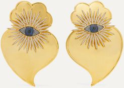 Evil Eye Cuore Sacro Gold-plated Crystal Clip Earrings