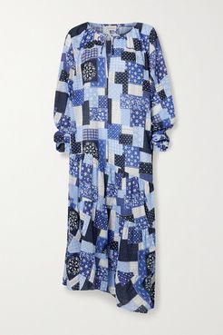 Amily Asymmetric Tiered Printed Cotton-voile Maxi Dress - Blue