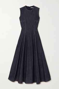 Mara Pleated Denim Midi Dress - Blue