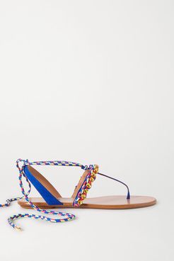 Surf Crystal-embellished Braided Cord And Suede Sandals - Indigo