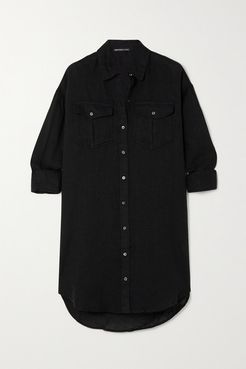 Linen Shirt Dress - Black