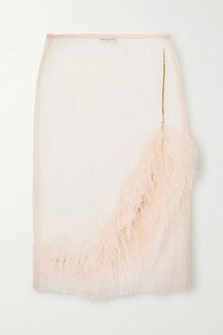 Feather And Crystal-embellished Tulle Skirt - Pink