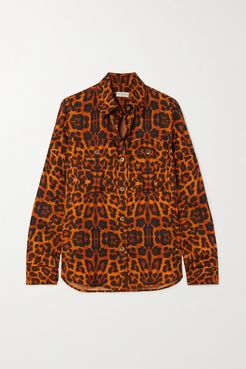 Leopard-print Satin Blouse - Orange