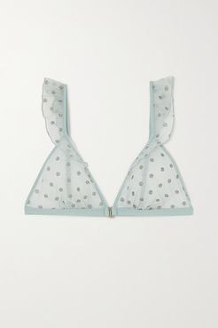 Emmy Ruffled Glittered Tulle Soft Cup Bra - Blue