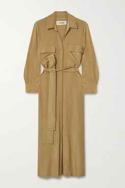 Rivi Belted Slub Stretch-jersey Midi Shirt Dress - Sand