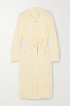 Belted Crepe De Chine Shirt Dress - Yellow