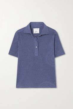 The Daphne Striped Cotton-piqué Polo Shirt - Blue