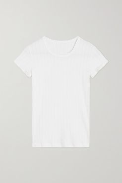 Pointelle-knit Cotton-jersey T-shirt - White