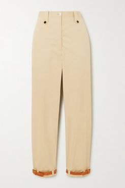 Net Sustain Space For Giants The Denys Leather-trimmed Cotton-blend Pants - Sand