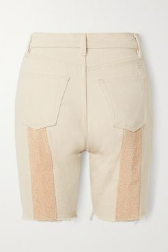 Tate Beaded Frayed Denim Shorts - Ecru
