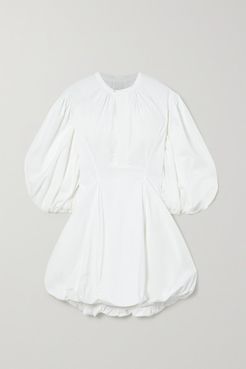 Gathered Cotton-poplin Mini Dress - White