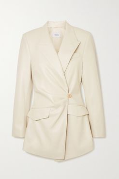 Blair Gathered Double-breasted Vegan Leather Blazer - Off-white