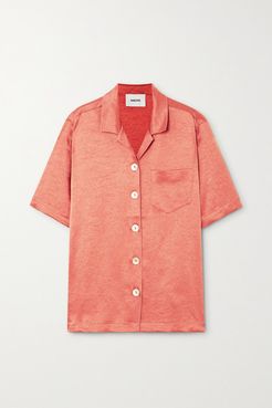Ella Oversized Washed-satin Shirt - Pastel orange