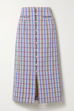 Checked Cotton-blend Jacquard Midi Skirt - Blue