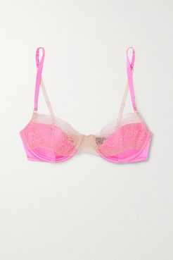 Le Shock Lace-trimmed Stretch-silk Underwired Bra - Fuchsia