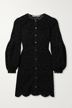 Yana Broderie Anglaise Cotton Mini Dress - Black