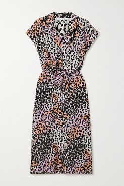 Amani Tie-front Leopard-print Stretch-silk Shirt Dress - Lilac