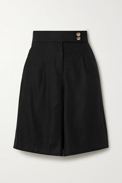 Saira Pleated Linen-blend Shorts - Black