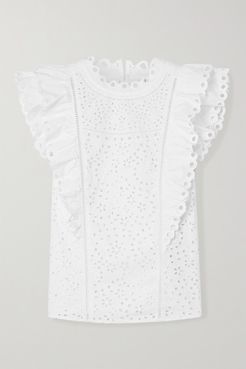 Calisata Ruffled Broderie Anglaise Cotton-poplin Top - White