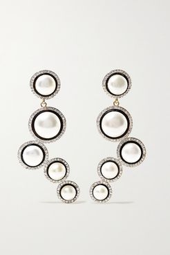 14-karat Gold, Enamel, Pearl And Diamond Earrings - White