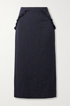 Mila Ruffled Cotton-jacquard Midi Skirt - Navy