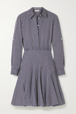 Striped Poplin Mini Shirt Dress - Navy