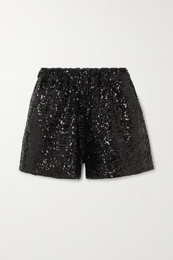 Rosana Sequined Tulle Shorts - Black