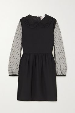 Ruffled Crepe De Chine And Swiss-dot Tulle Mini Dress - Black