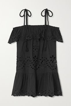 Off-the-shoulder Ruffled Broderie Anglaise Cotton Top - Black