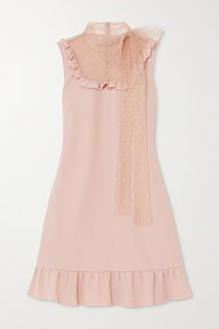 Ruffled Crepe And Point D'esprit Tulle Mini Dress - Blush