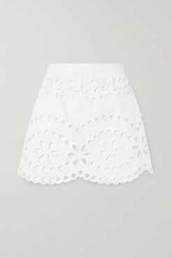 Layered Broderie Anglaise Cotton Shorts - White