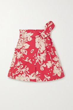 Belted Floral-print Cotton-poplin Shorts