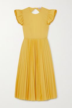 Open-back Pleated Cotton-blend Poplin Midi Dress - Yellow
