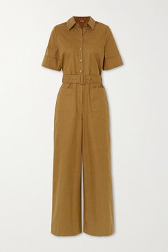 Zavey Belted Linen-blend Jumpsuit - Army green