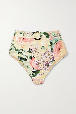Lavande Belted Floral-print Bikini Briefs - White