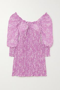 Net Sustain Gombardy Shirred Floral-print Crepe Mini Dress - Lavender