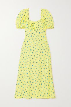 Net Sustain Bette Shirred Floral-print Crepe Midi Dress - Yellow