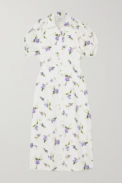 Cutout Floral-print Cotton-poplin Shirt Dress - White