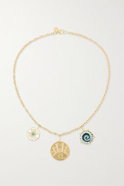 Coin 14-karat Gold Multi-stone Necklace