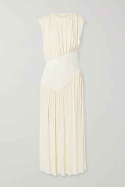 Yokoto Gathered Stretch-jersey And Twill Maxi Dress - Cream