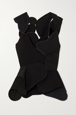 Mica Patchwork Wool And Silk-blend Crepe, Twill And Velvet Top - Black