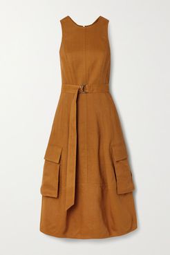 Cutout Linen-blend Twill Midi Dress - Tan