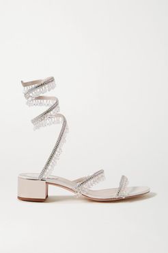 Cleo Embellished Satin And Metallic Leather Sandals - Silver