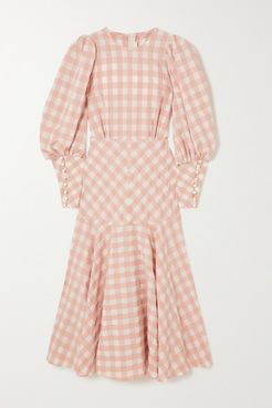Eliza Gathered Gingham Cotton Maxi Dress - Blush