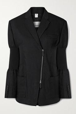 Paneled Ramie-blend Twill And Stretch-knit Blazer - Black