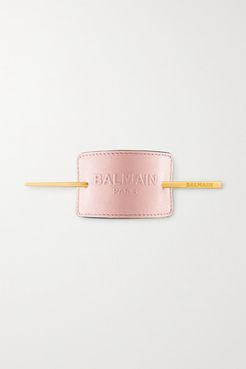 Gold-plated And Embossed Leather Hair Pin - Baby-pink